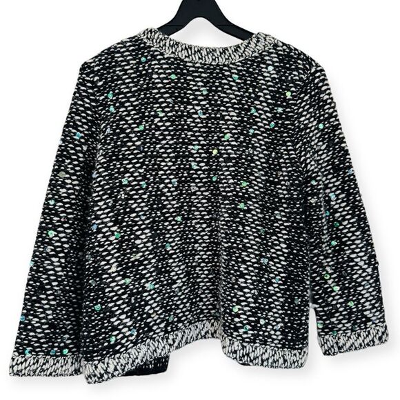 Dana Buchman Sequin Wool Angora Blend Tweed Cardigan Sweater Size Large - Picture 2 of 4